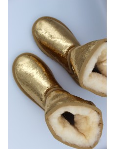 Pailletten Lammfell Stiefel - Gold