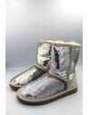 Pailletten Lammfell Schuhe - Silber