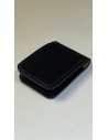 Kreditkarten Etui aus schwarzem Blankleder mit blauen Handnähten