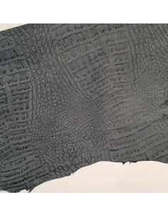 Lederresten Nubuk Kroko Prägung grau